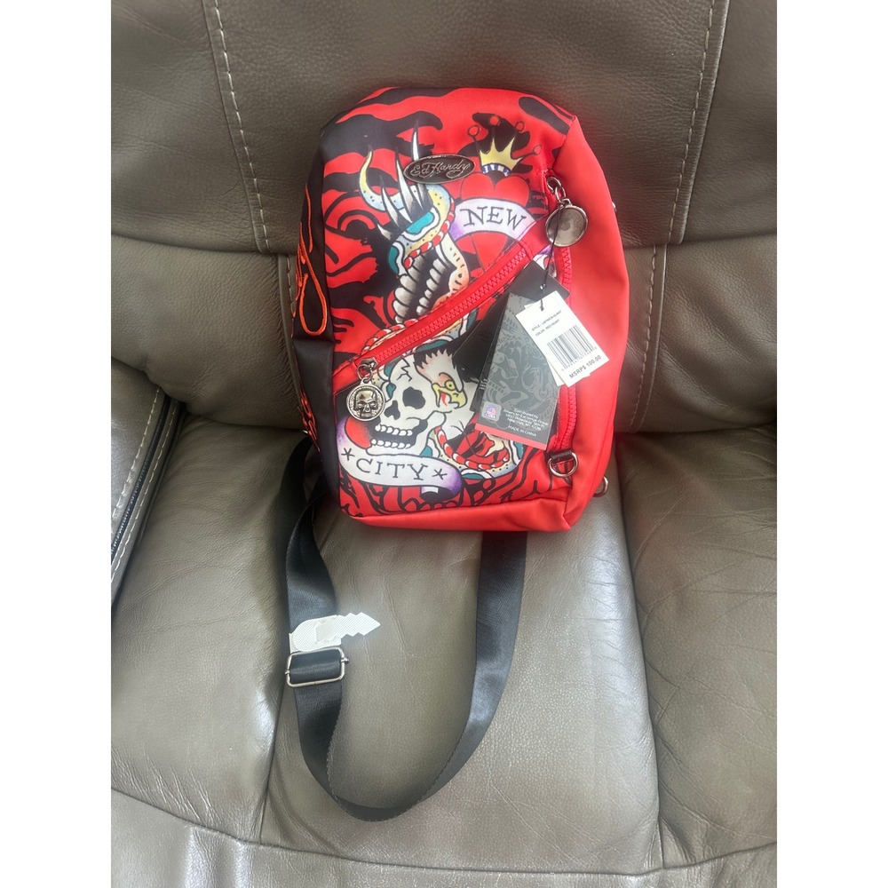 Ed Hardy Red Heart Tattoo Sling Backpack Crossbody Bag L40765CB-42-RHT NWT